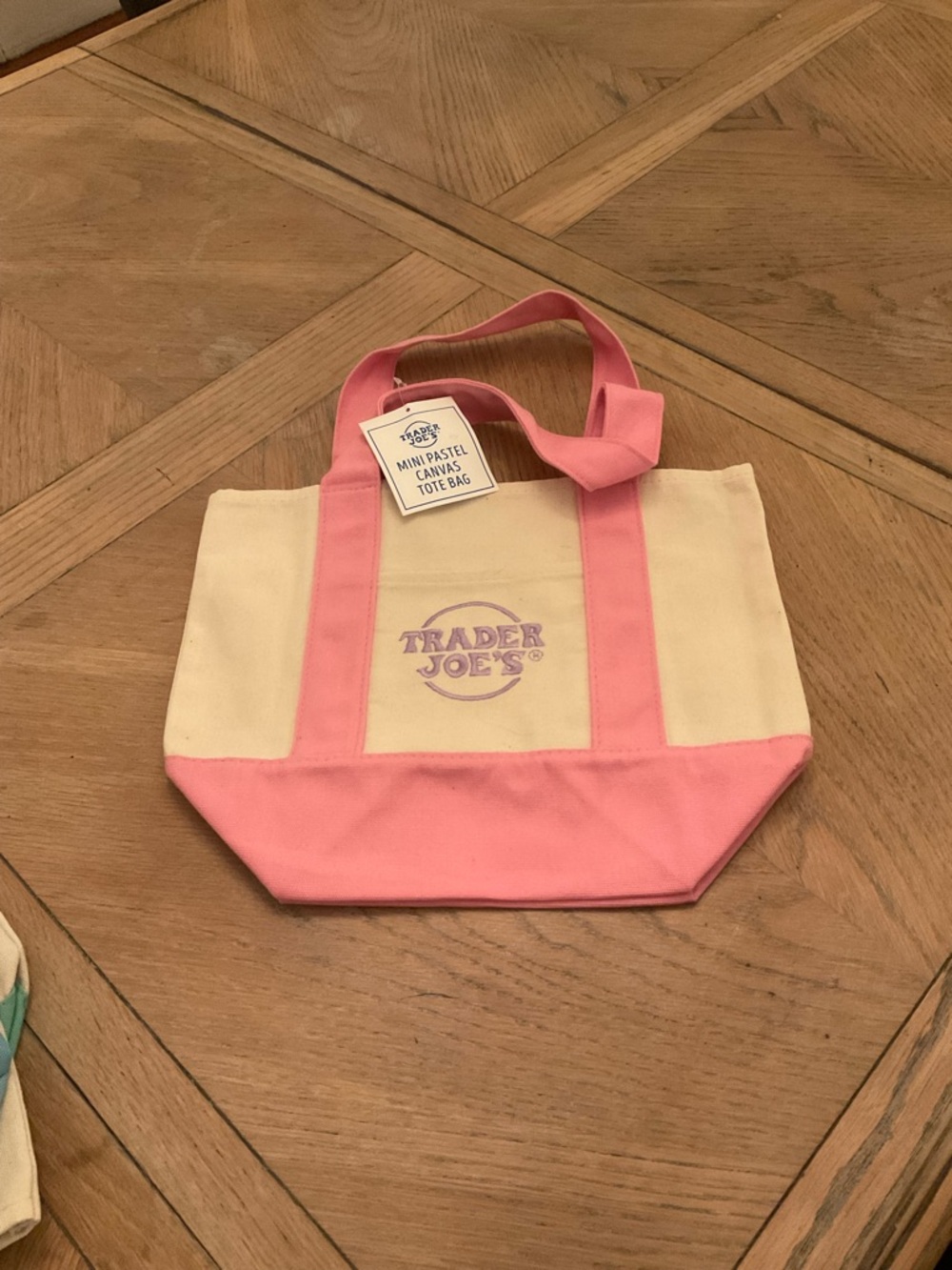 NWT Trader Joe's Cream & Pink Mini Canvas Tote